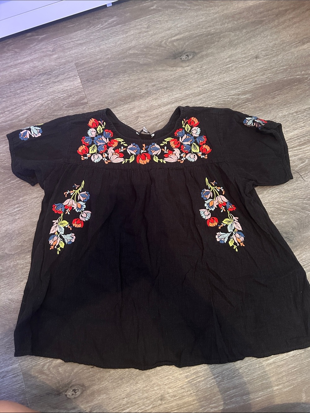 Embroidered Black Floral Yoke Blouse
